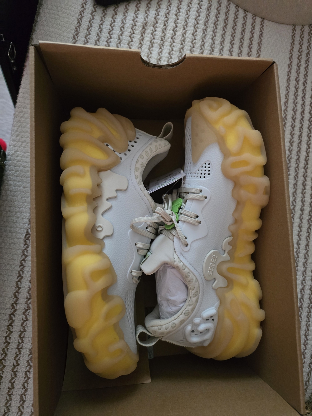 CROCS White Sneakers with Yellow Gradient Soles
